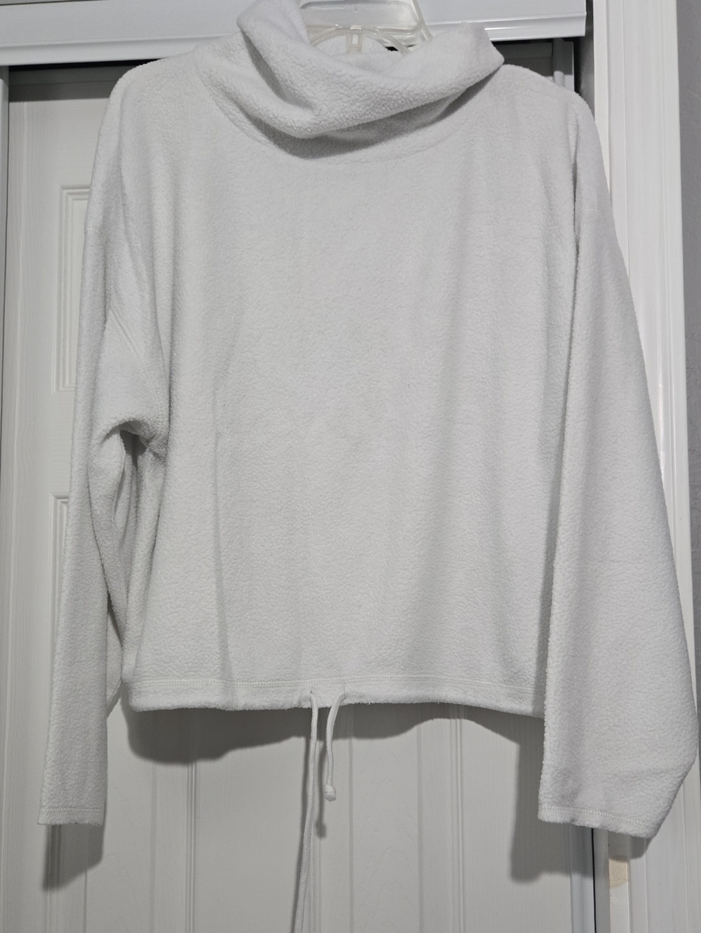aerie White Cowl Neck Drawstring Hem Pullover